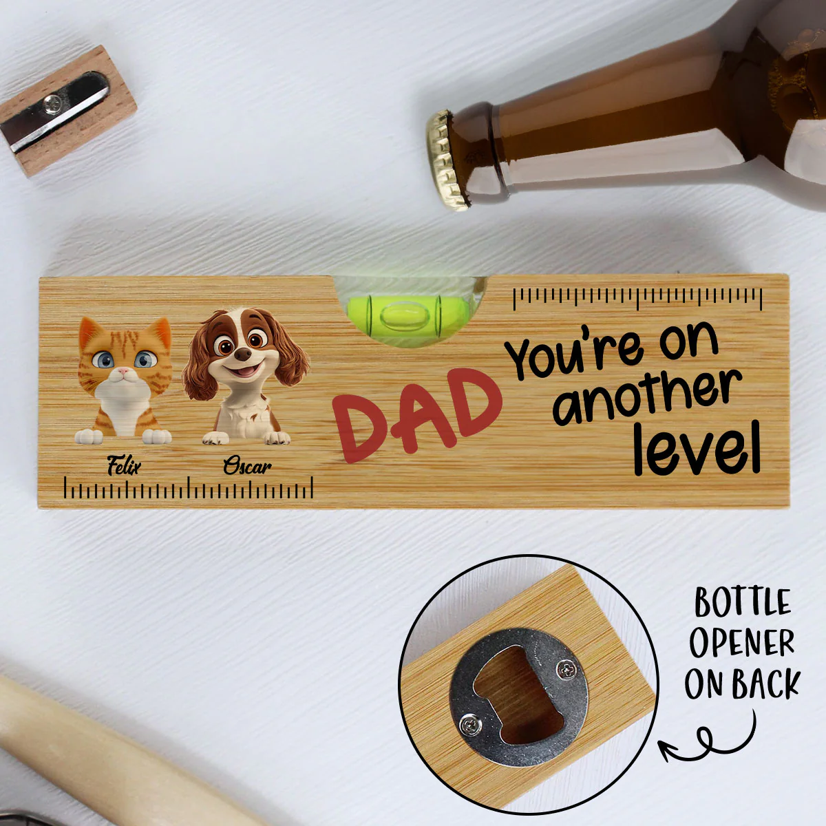 You Are On Another Level Dog Cat Dad - Personalized Custom Wooden Spirit Level Bottle Opener