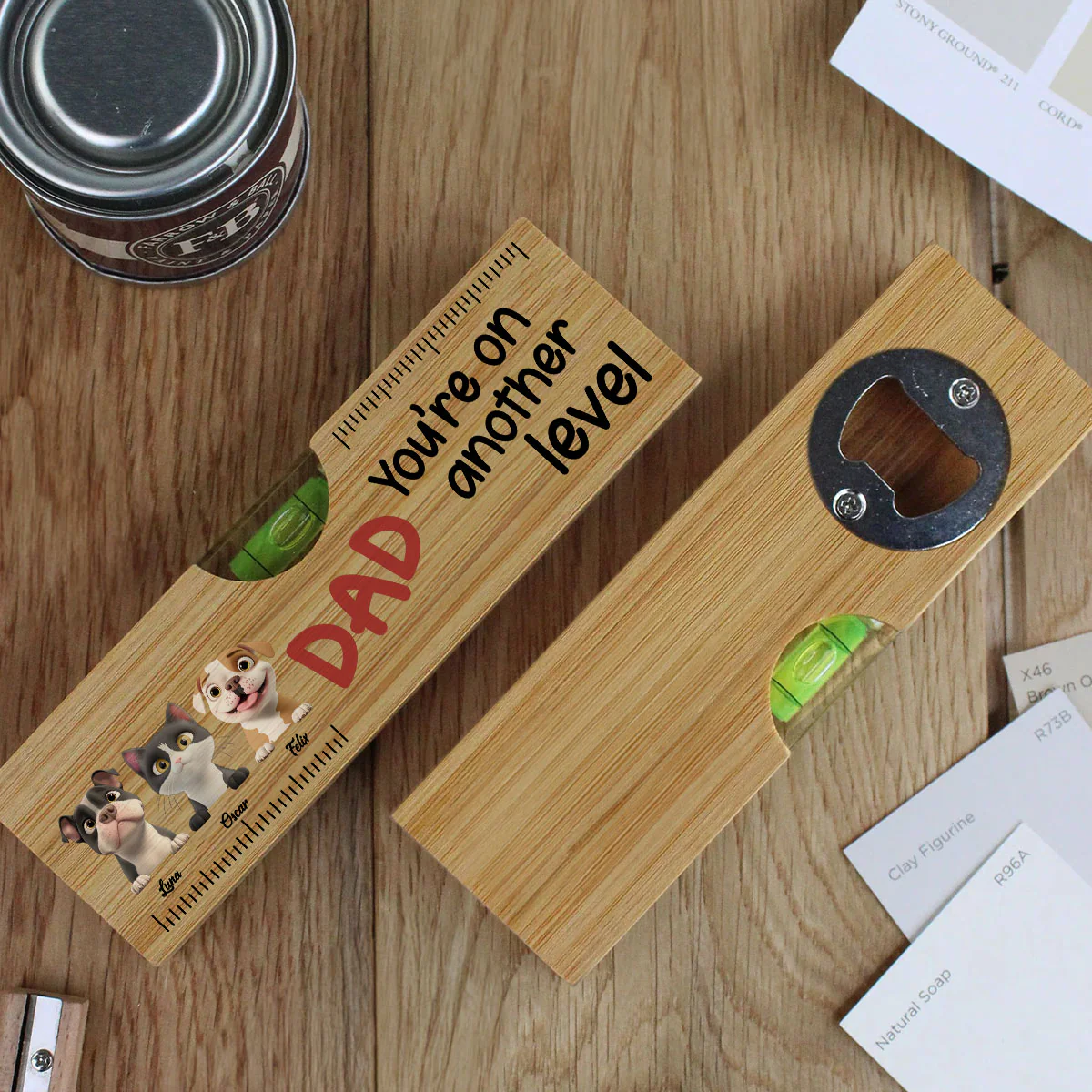 You Are On Another Level Dog Cat Dad - Personalized Custom Wooden Spirit Level Bottle Opener - Image 3