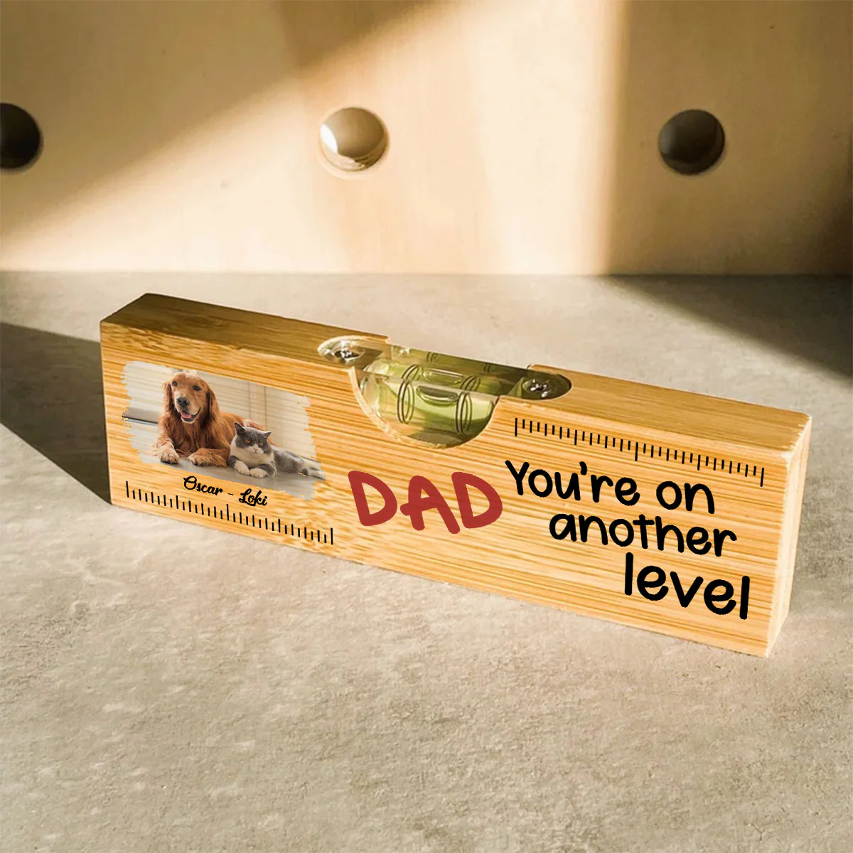 You Are On Another Level Dog Cat Dad Photo - Personalized Custom Wooden Spirit Level Bottle Opener - Image 4