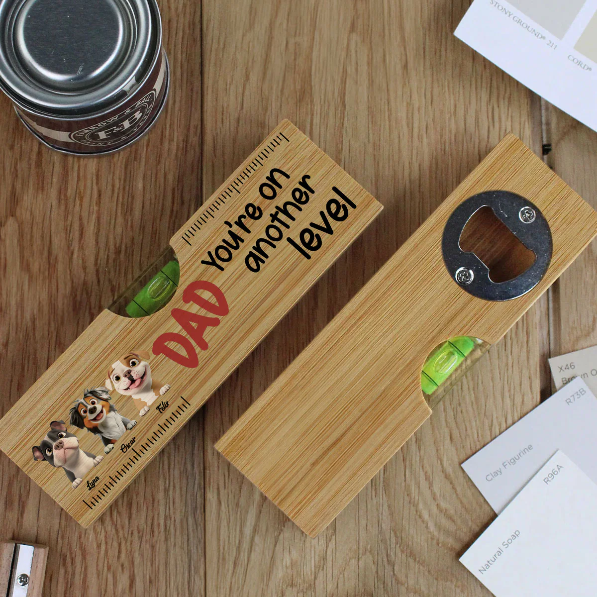 You Are On Another Level Dog Dad - Personalized Custom Wooden Spirit Level Bottle Opener - Image 3
