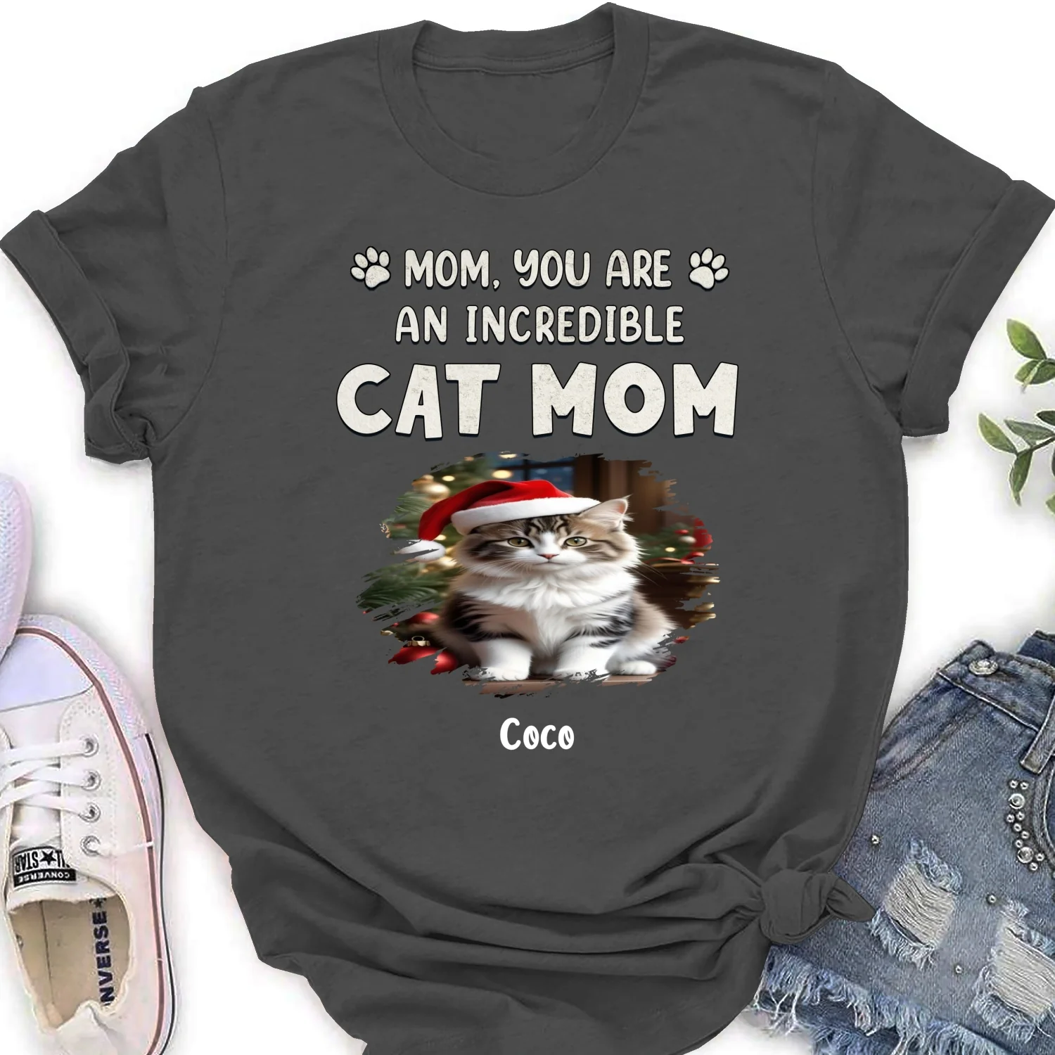 You Are Pawfect Christmas Ver Cat Photo - Personalized Custom Women's T-Shirt - Image 8