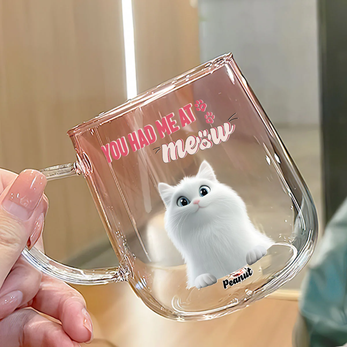 You Had Me At Meow - Personalized Custom Pink Gradient Glass Mug - Image 2
