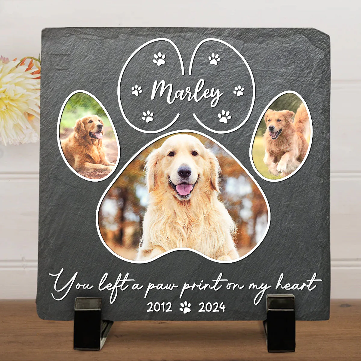 You Left A Paw Print On My Heart - Personalized Custom Pet Memorial Stone - Image 3