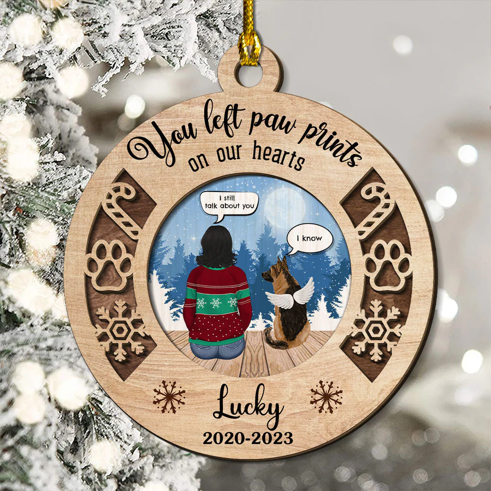 You Left Paw Prints Memorial Ornament - Personalized Custom 2-layered Wood Ornament - Image 3