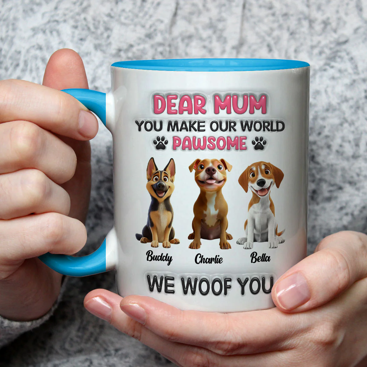 You Make My World Pawsome - Personalized Custom 3D Inflated Effect Accent Mug - Image 3