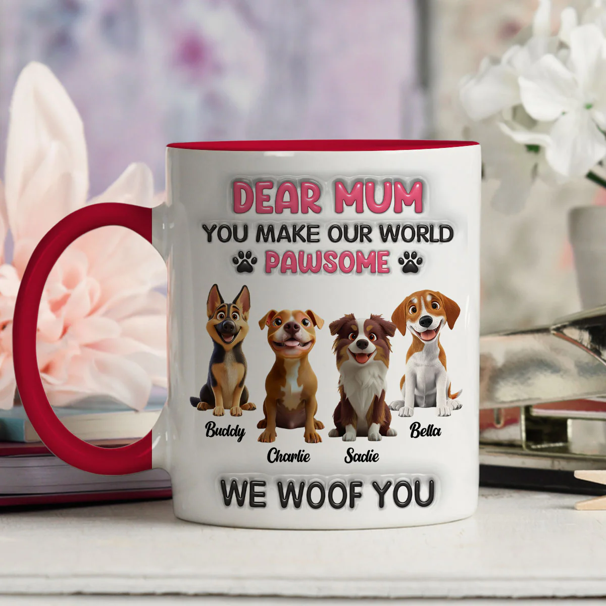 You Make My World Pawsome - Personalized Custom 3D Inflated Effect Accent Mug - Image 5