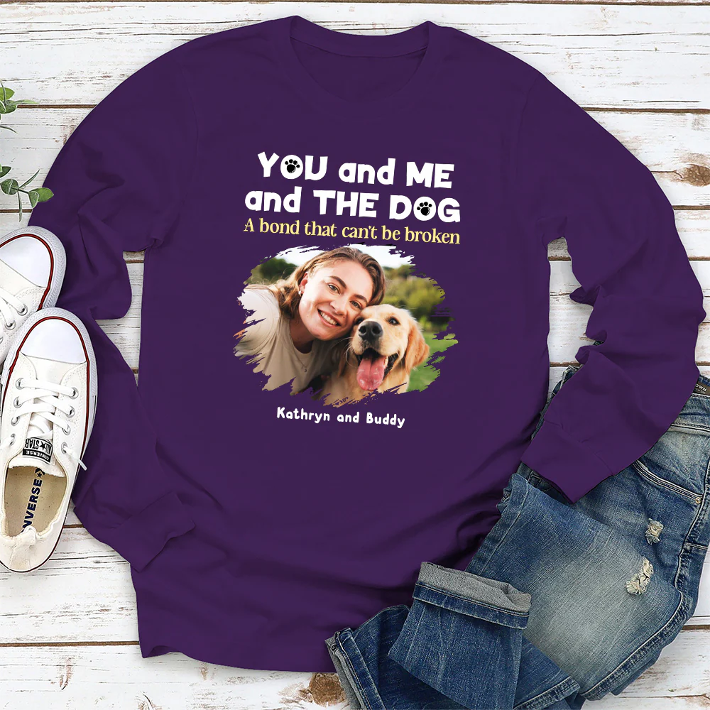 You Me And The Dog Version 2 Photo - Personalized Custom Long Sleeve T-Shirt - Image 2