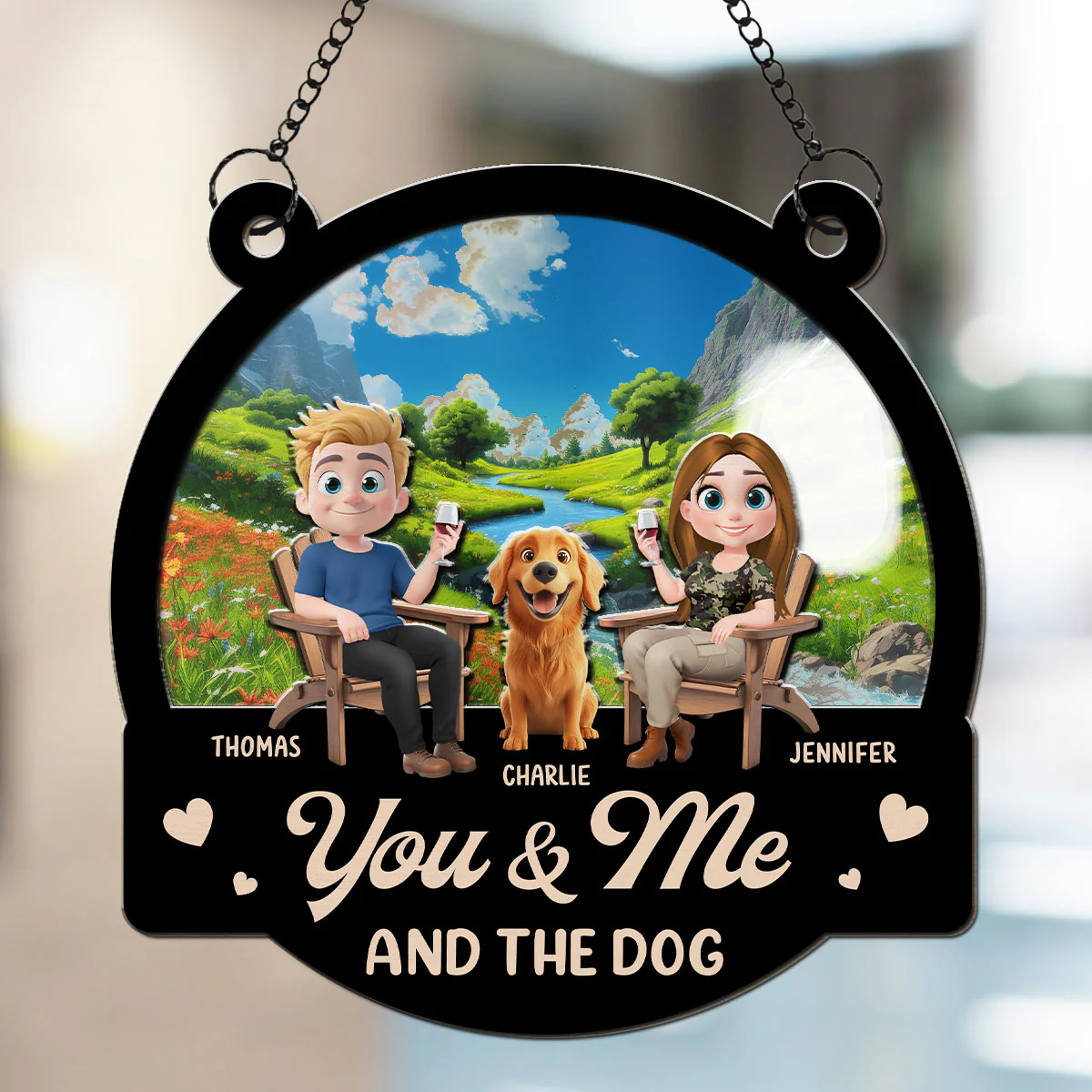 You Me And The Dogs Camping Chilling - Personalized Custom Suncatcher - Image 2