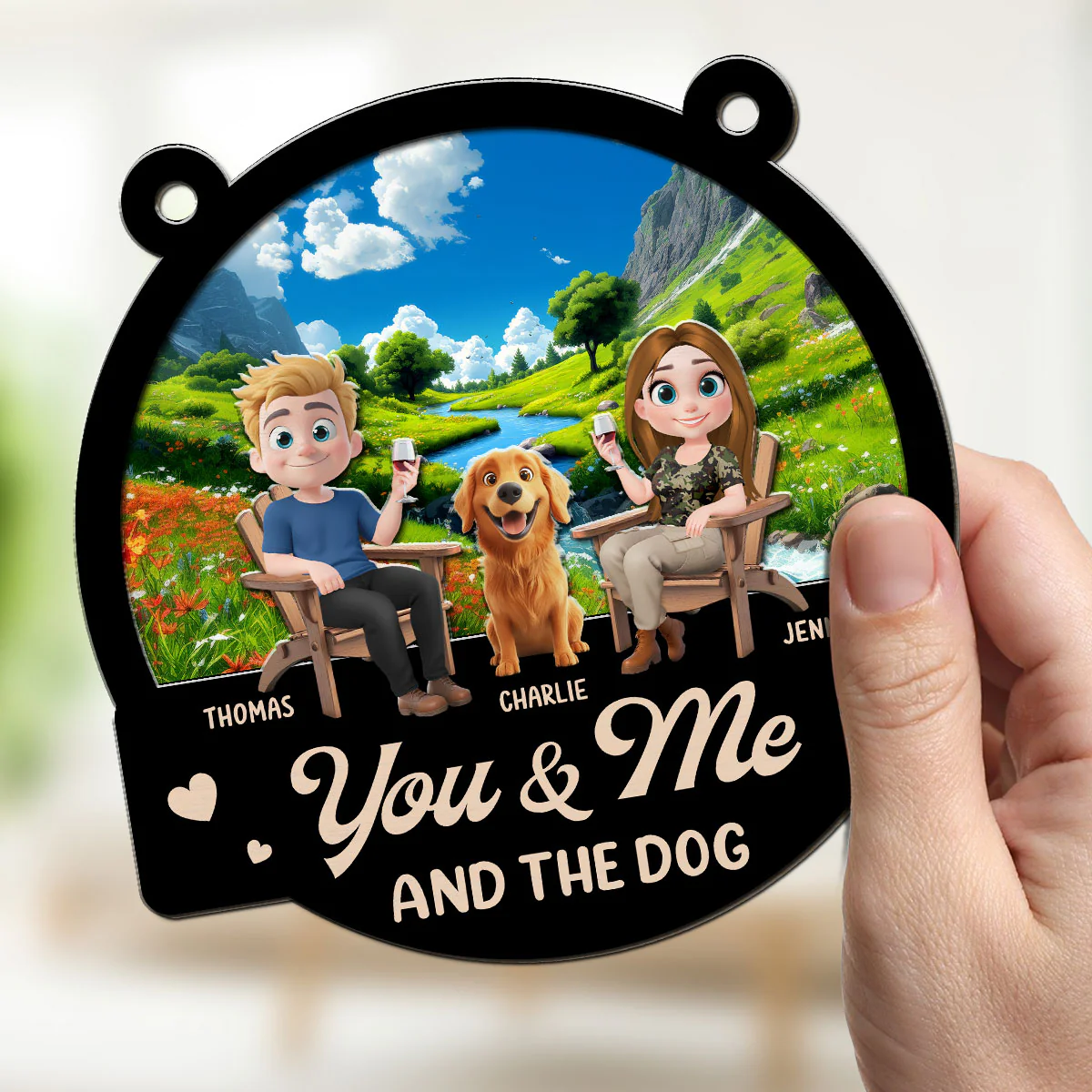 You Me And The Dogs Camping Chilling - Personalized Custom Suncatcher - Image 3