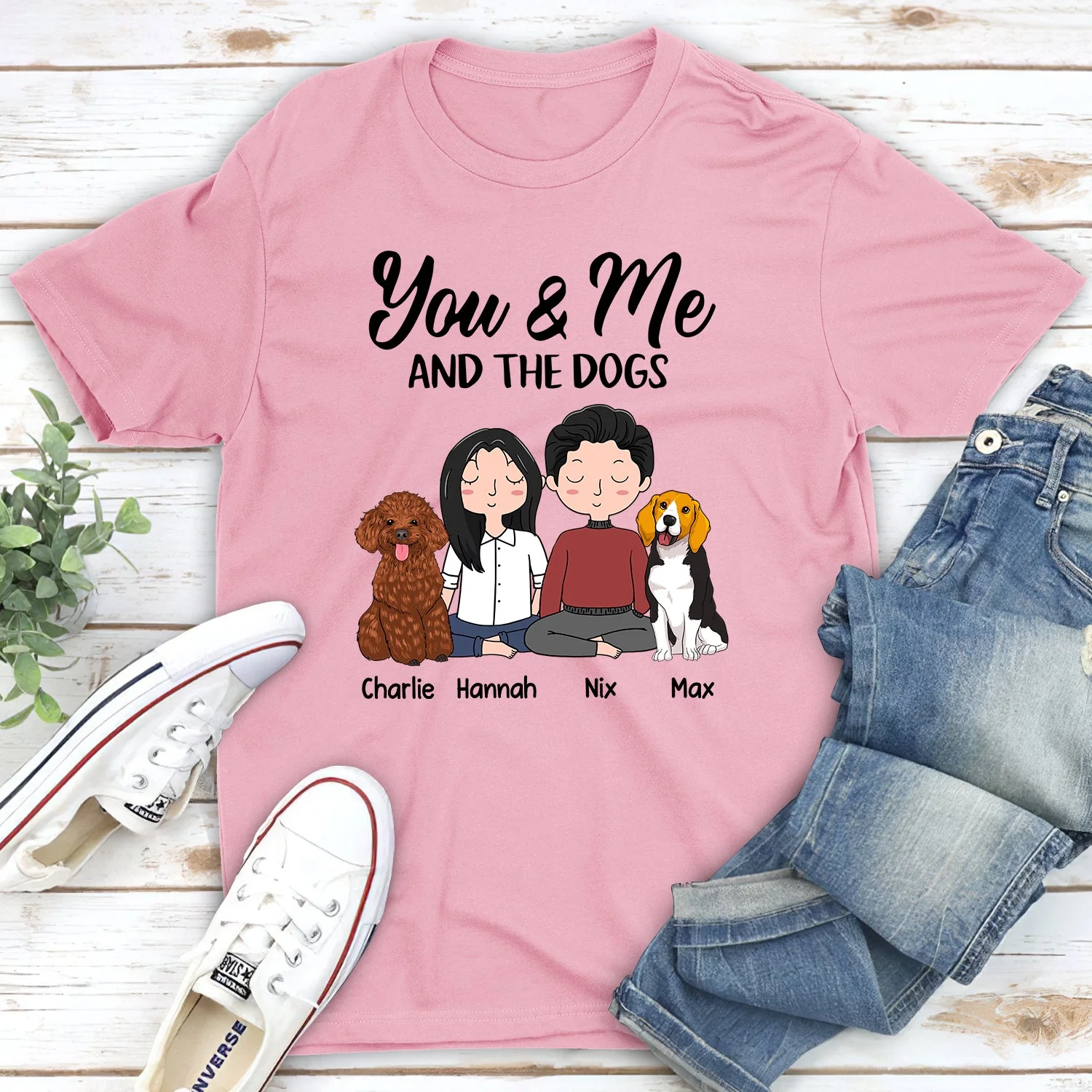 You, Me & The Dog - Personalized Custom Unisex T-shirt - Image 5