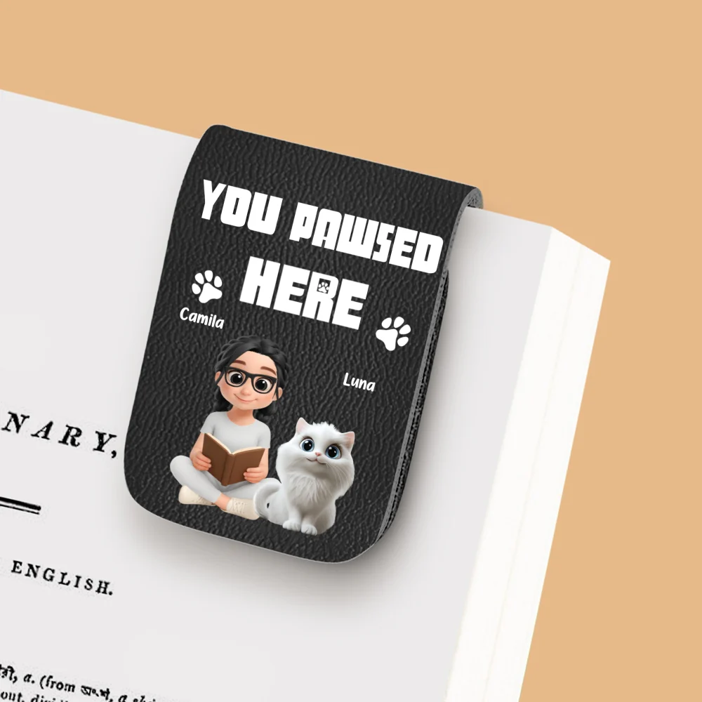 You Pawsed Here Cat Ver 2 - Personalized Custom Leather Bookmark - Image 6