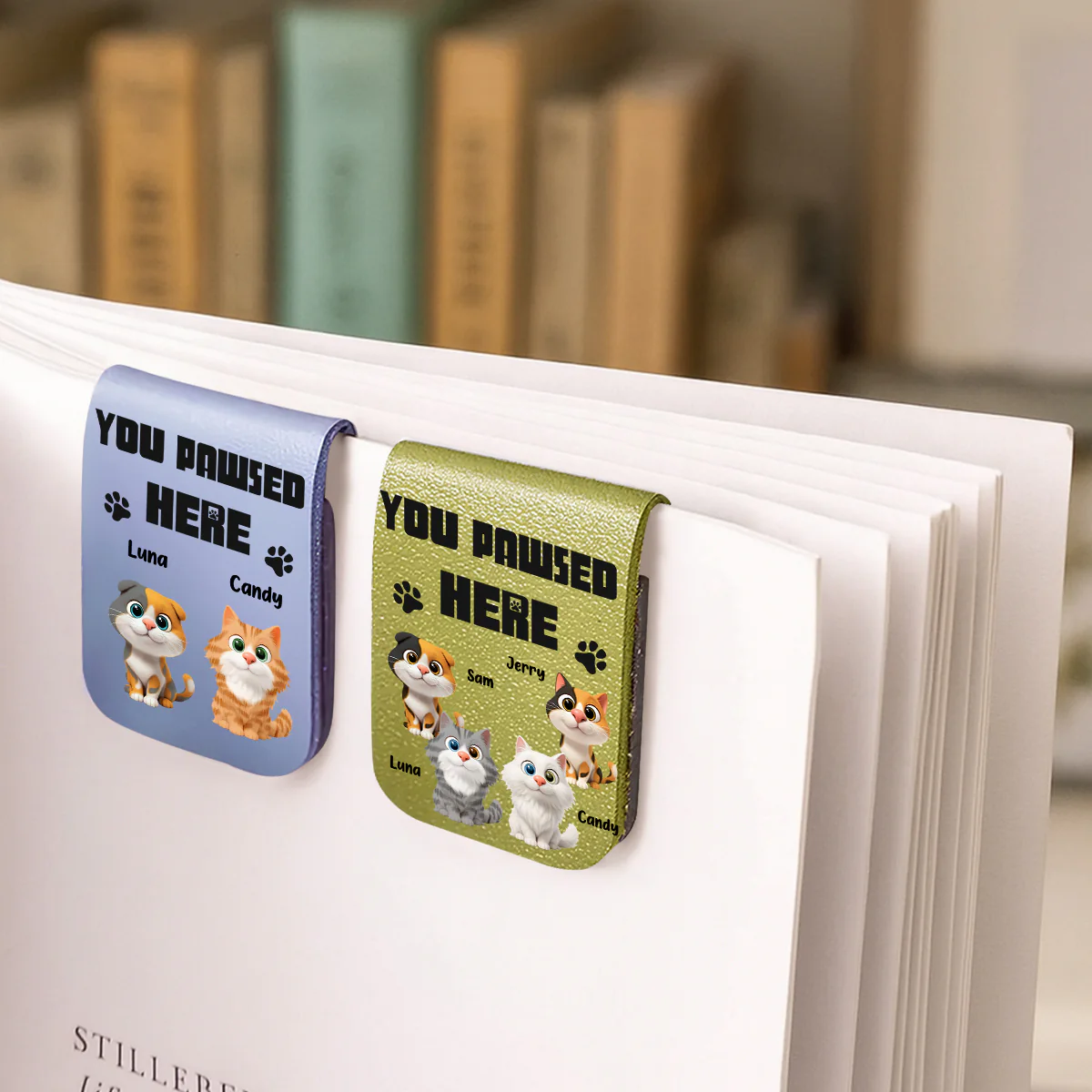 You Pawsed Here With Cat - Personalized Custom Leather Bookmark - Image 3