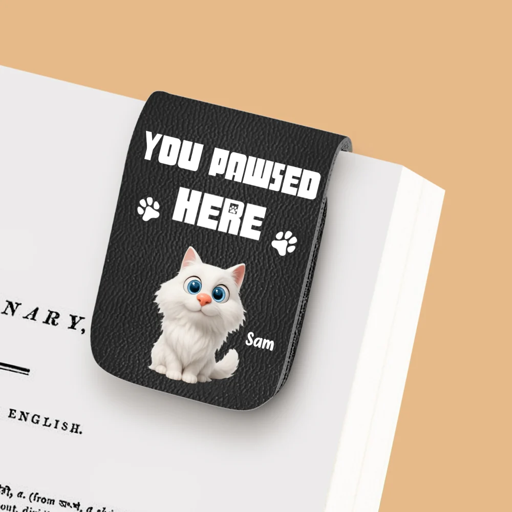 You Pawsed Here With Cat - Personalized Custom Leather Bookmark - Image 6