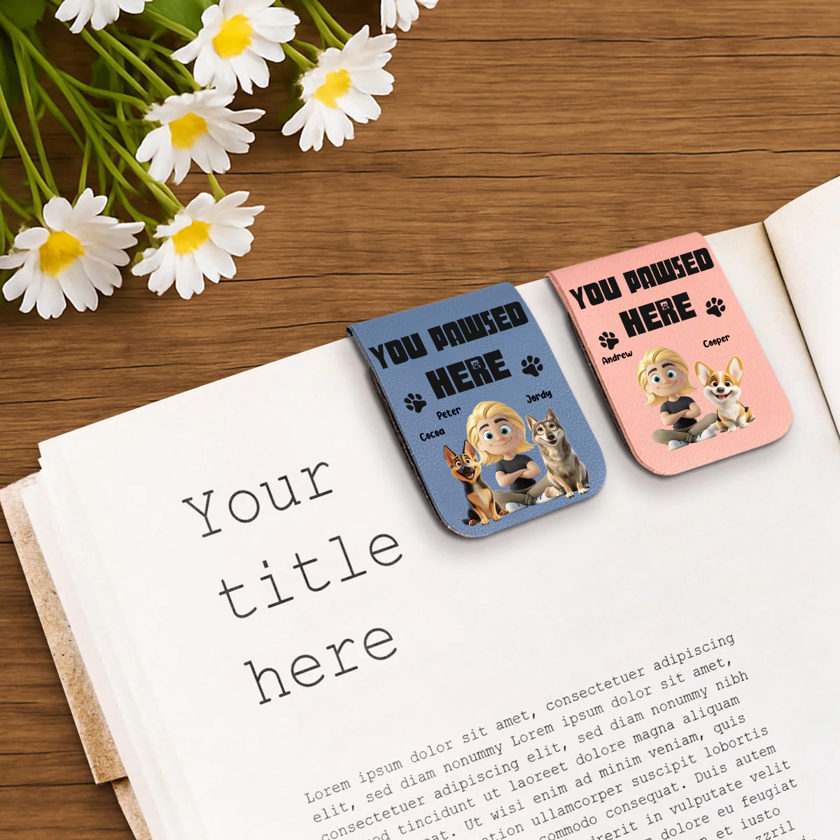 You Pawsed Here With Dad - Personalized Custom Leather Bookmark