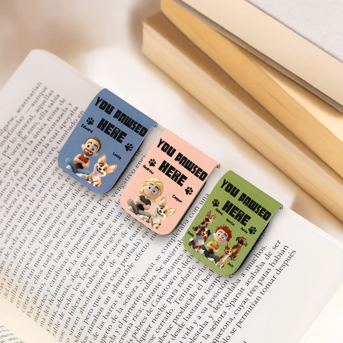 You Pawsed Here With Dad - Personalized Custom Leather Bookmark - Image 4