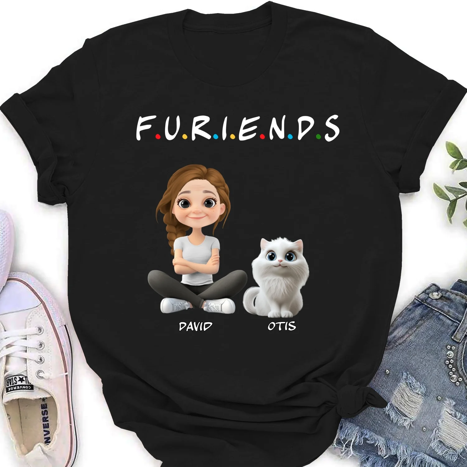 Your Cat Friend - Personalized Custom Women's T-Shirt - Image 5