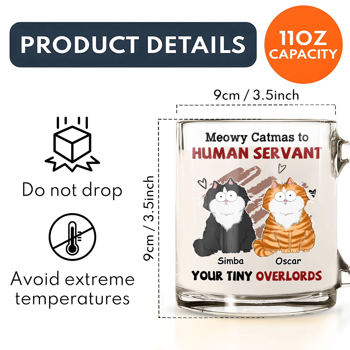 Your Tiny Overlords - Personalized Custom Glass Mug - Image 5